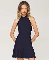 Avec Les Filles Women's Sleeveless Halter Ribbed Knit Mini Dress