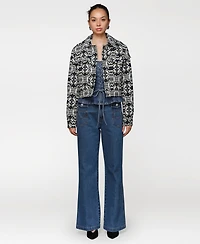 Avec Les Filles Women's Printed Cropped Trucker Jacket