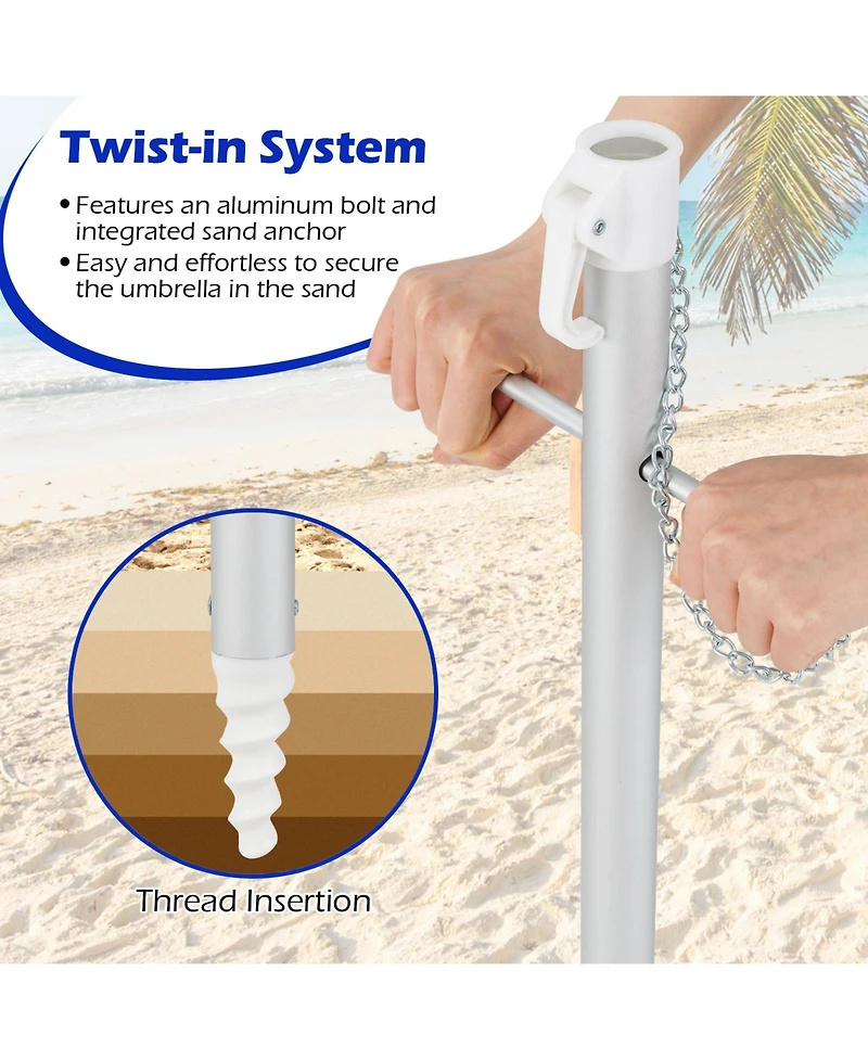 Gymax 6.5 Ft Beach Umbrella UPF50+ Sun Protection Portable Sunshade Parasol for Sand