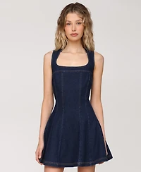 Avec Les Filles Women's Sleeveless Paneled Denim Mini Dress