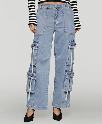 Avec Les Filles Women's Multi Pocket Wide-Leg Cargo Jeans