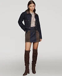 Avec Les Filles Women's Faux-Leather-Trim Western Mini Skirt