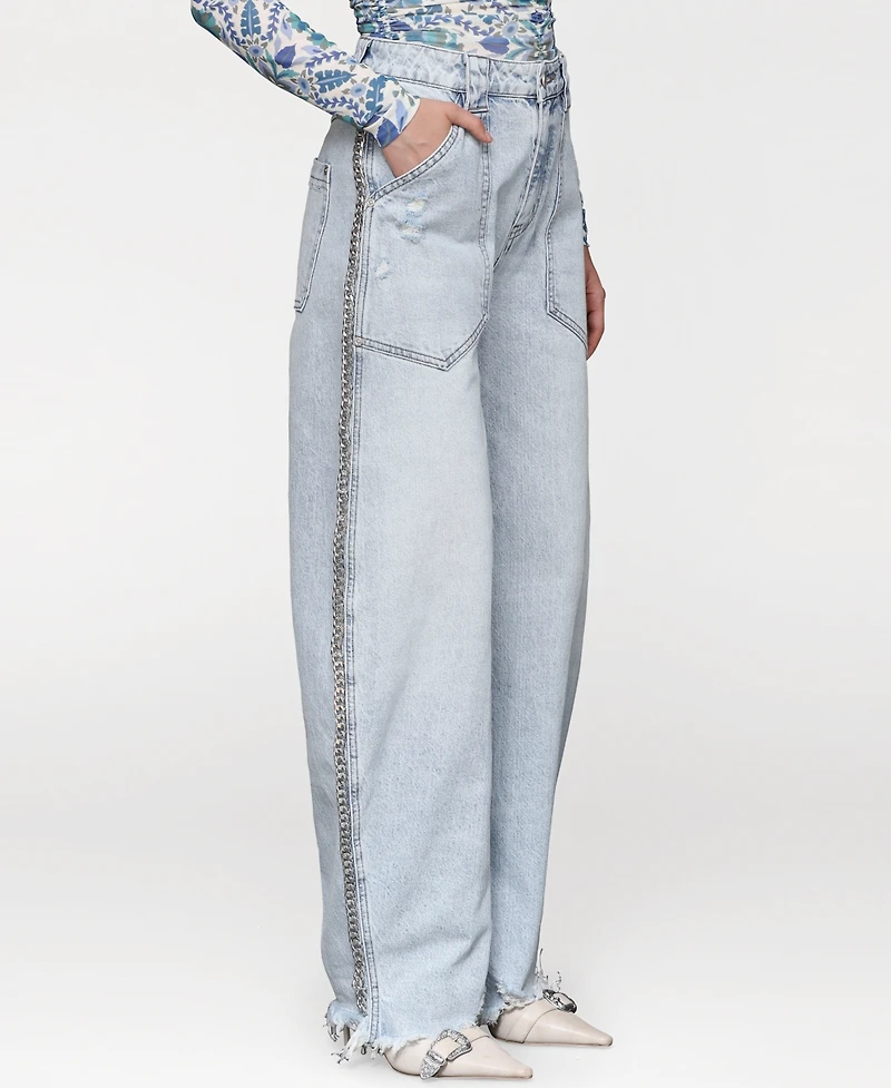 Avec Les Filles Women's Chain-Trim Barrel Leg Jeans