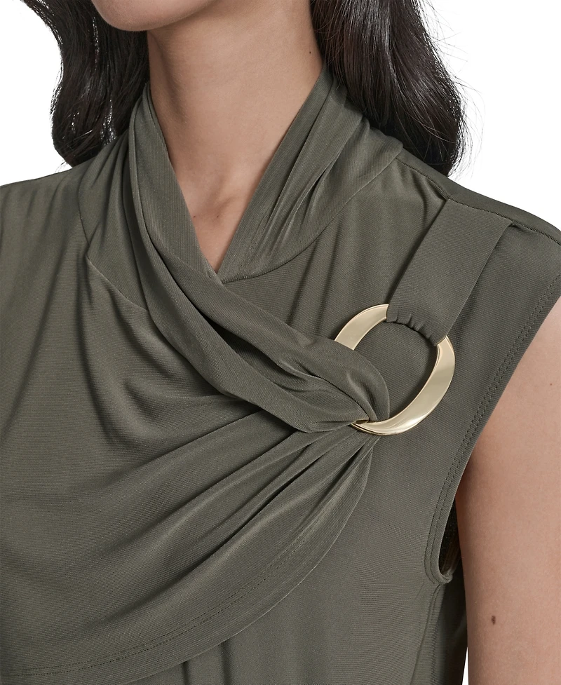 Halston Women's Jersey Mock-Neck Draped Midi Dress