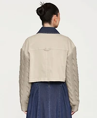 Avec Les Filles Women's Sweater-Sleeve Rinse Wash Denim Chore Jacket