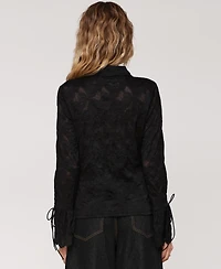 Avec Les Filles Women's Button-Front Flared-Sleeve Lace Shirt