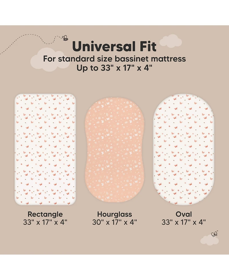 KeaBabies 2pk Soothe Waterproof Bassinet Sheets for Girls, Boys, 33x17 Universal Baby Mattress Protector Cover