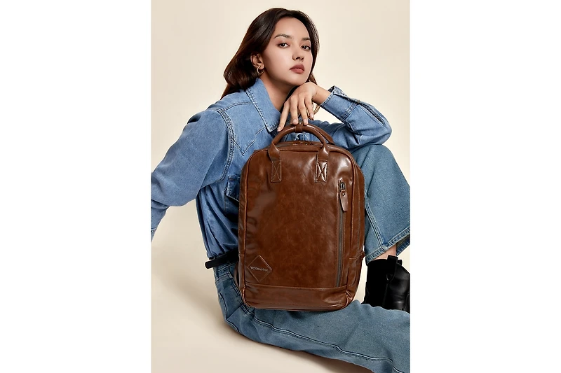 Large Leather Backpack with Thick Top Handle internal 15in Laptop bag Victoria Hyde Cowboy