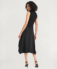 Luxely Women's Crepe Mock-Neck Sleeveless Midi Dress