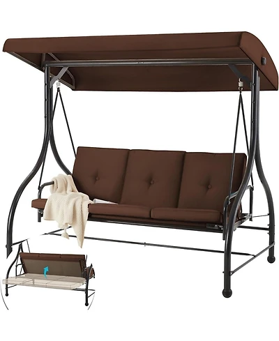 Boyel Living 3-Person Metal Patio Swing Outdoor Porch Chair for Adults Garden Backyard Deck