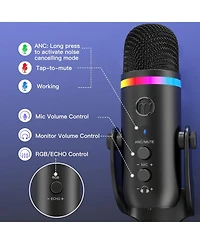 ZealSound Usb Microphone for iPhone,Noise Cancellation Condenser mic with Touch Mute,Gain,Echo,Monitoring,Rgb for iPad,Pc,Podcast,Streaming,Twitch