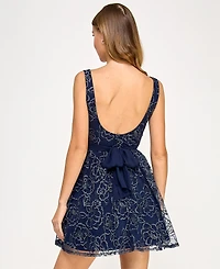 City Studios Juniors' Embroidered Mesh Fit & Flare Dress