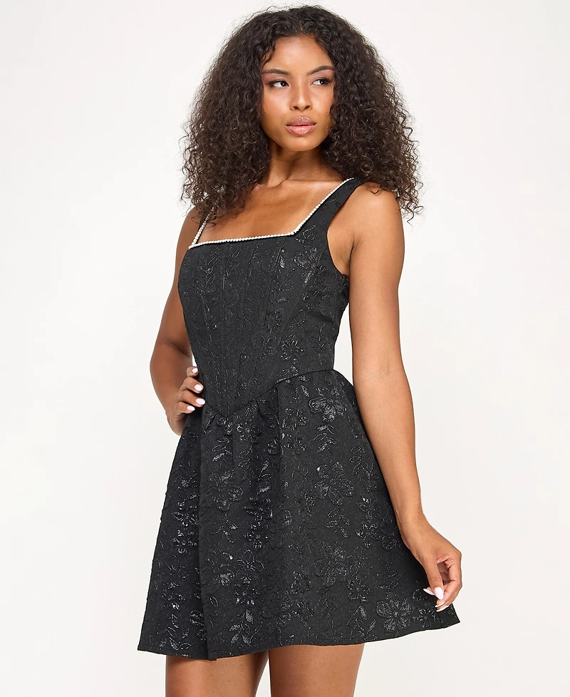 City Studios Juniors' Metallic Jacquard Fit & Flare Dress