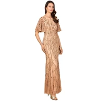 Lara Beaded Gown with Flutter Sleeves