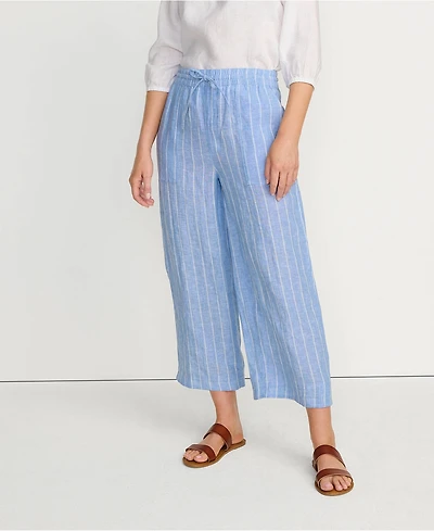 Lands' End Women's High Rise Drawstring Linen Wide Leg Crop Pants