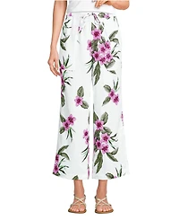 Lands' End Women's High Rise Drawstring Linen Wide Leg Crop Pants
