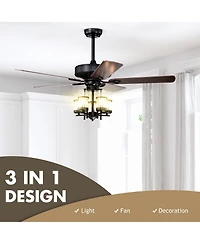 Costway 50'' Ceiling Fan with Light Classic Ceiling Fan Lamp w/Noiseless Reversible Motor