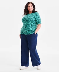 Style & Co Plus Printed Elbow-Sleeve Knit Top