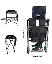 KingCamp Padded Outdoor Folding Chair with Table & Pockets, Black/Grey (2 Pack)