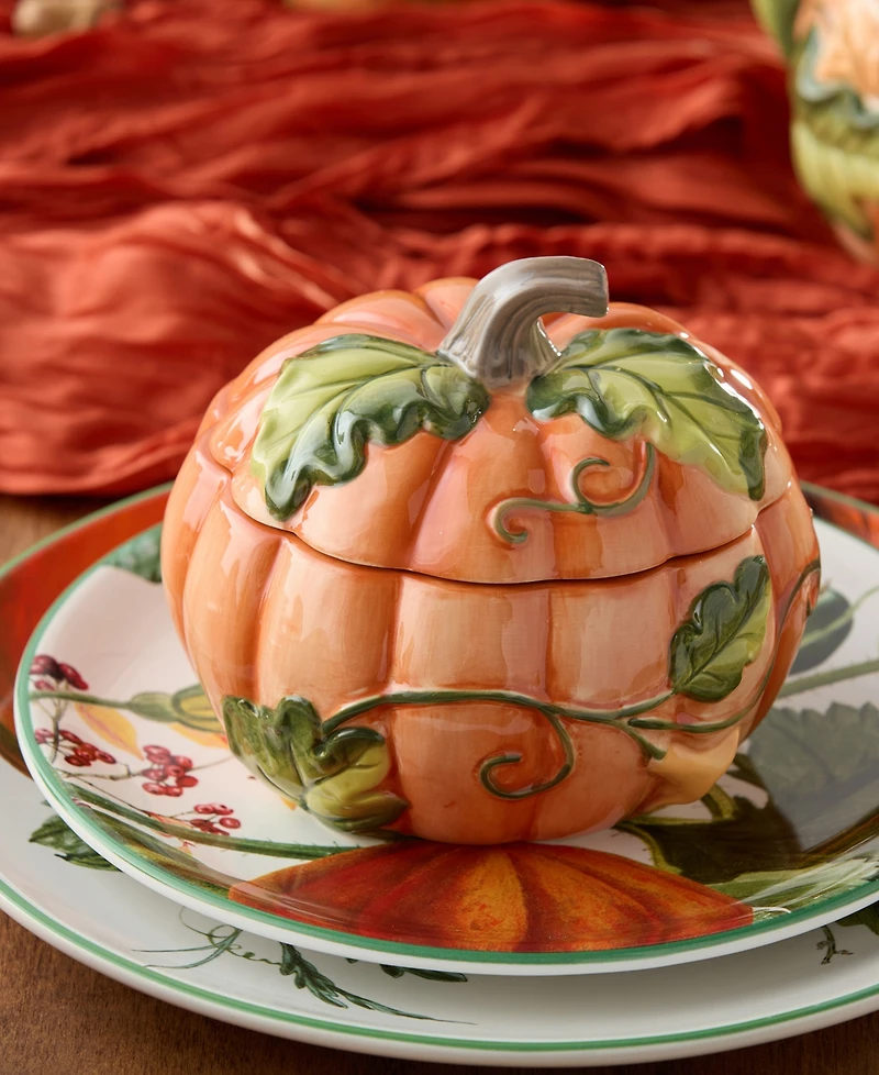 Certified International Harvest Fields 3-d Pumpkin Covered Soup Bowls, Set of 2