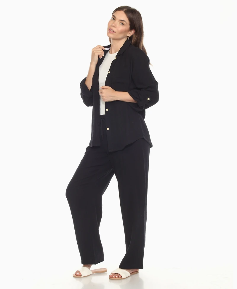 White Mark Women's Long Sleeve Button Down Cotton Gauze Set