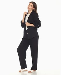White Mark Women's Long Sleeve Button Down Cotton Gauze Set