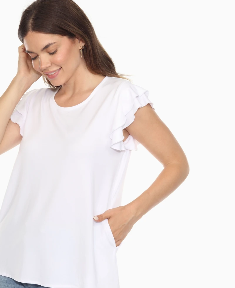 White Mark Women's Ruffle Sleeve Solid Top
