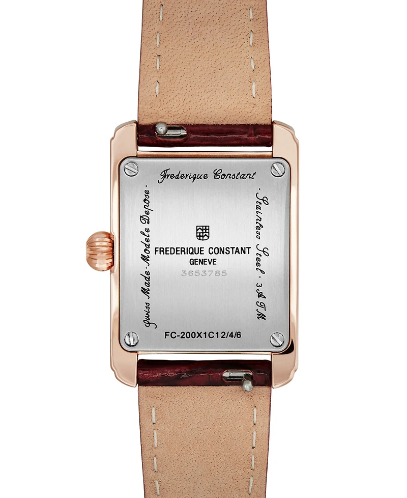 Frederique Constant Women's Swiss Carree Burgundy Leather Strap Watch 23mm