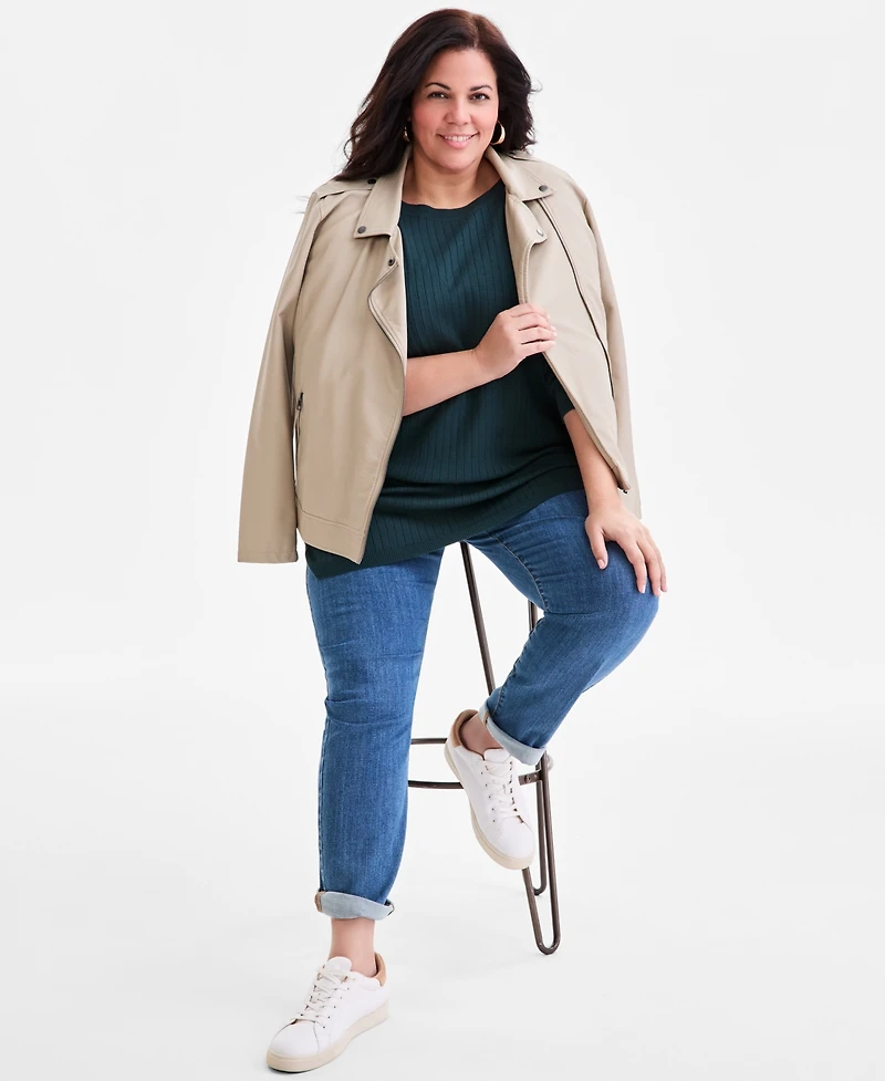 Style & Co Plus Solid Long-Sleeve Sweater, Macy's Exclusive