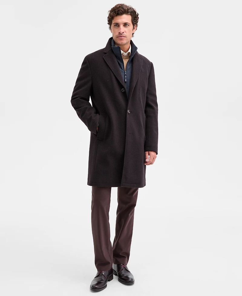 Ted by Baker Men's Classic-Fit Brown Navy Houndstooth Check Overcoat