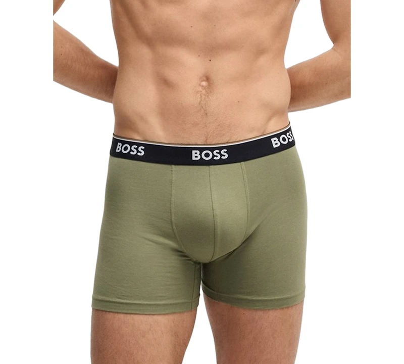 Boss by Hugo Men's Power 3-Pk. Tipped Logo Waistband Boxer Briefs
