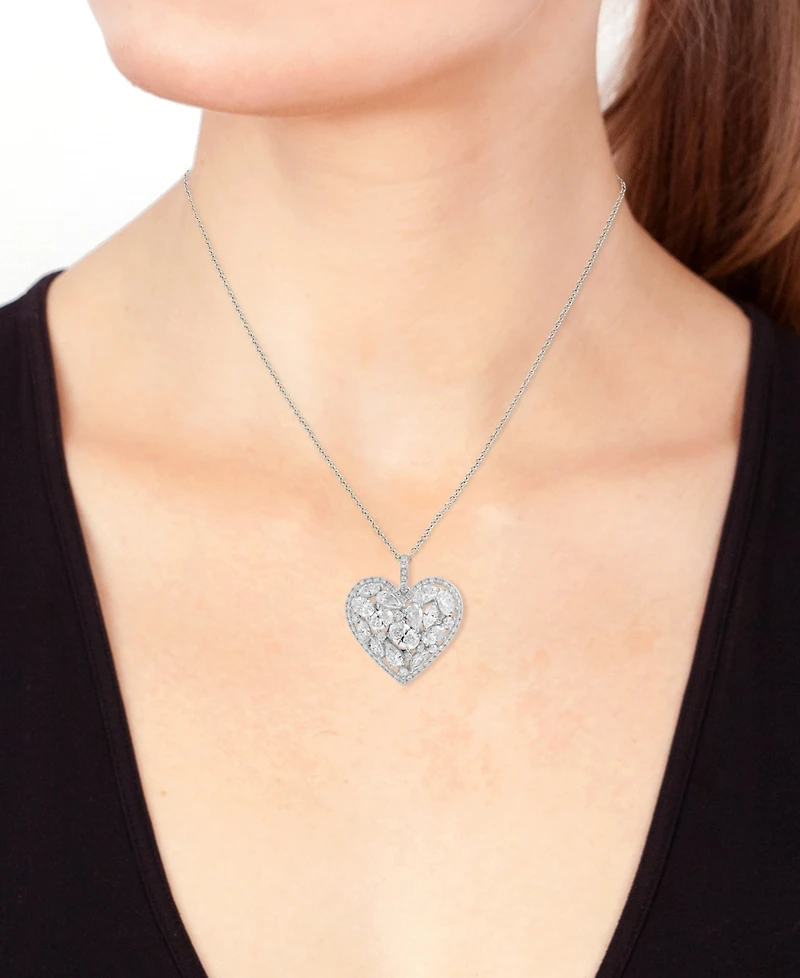 Effy Lab Grown Diamond Mixed-Cut Heart Cluster Pendant Necklace (2-5/8 ct. t.w.) in 14k White Gold, 18" + 1" extender