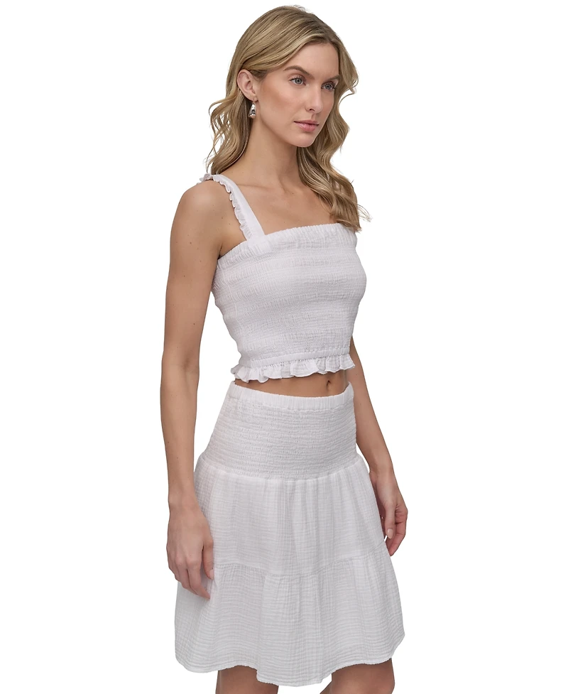 Dkny Jeans Women's Cotton Smocked Square-Neck Cropped Top