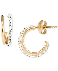 Crystal C-Shape Hoop Earrings in 10k Yellow Gold