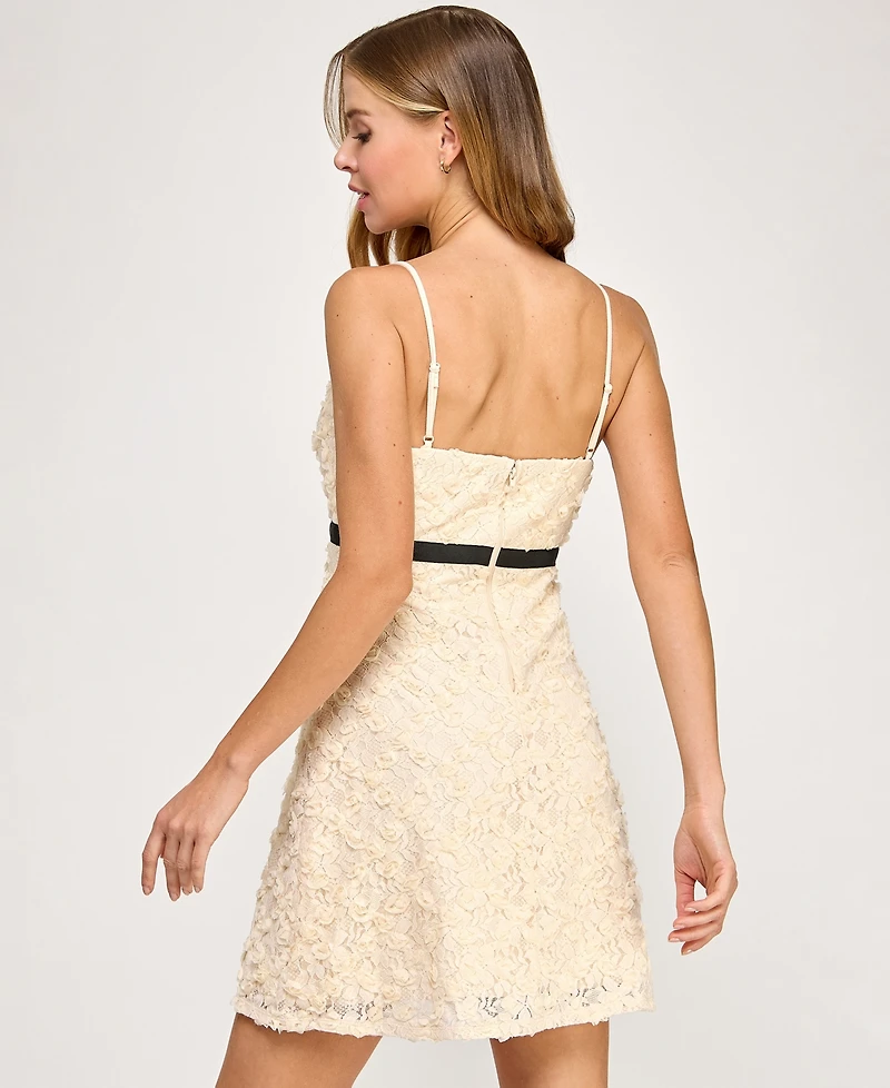 Seni & Cade Juniors' 3D Flower Lace A-Line Dress