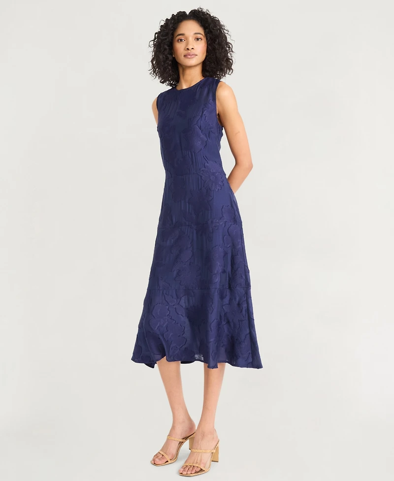 Luxely Women's Textured Sleeveless Fit & Flare Midi Dress