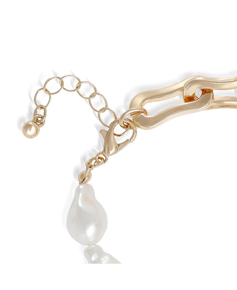 Bcbg Gold-Tone Link and Pearl Bracelet