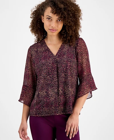Ak Anne Klein Petite Printed 3/4-Sleeve Blouse