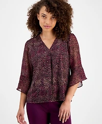 Ak Anne Klein Petite Printed 3/4-Sleeve Blouse