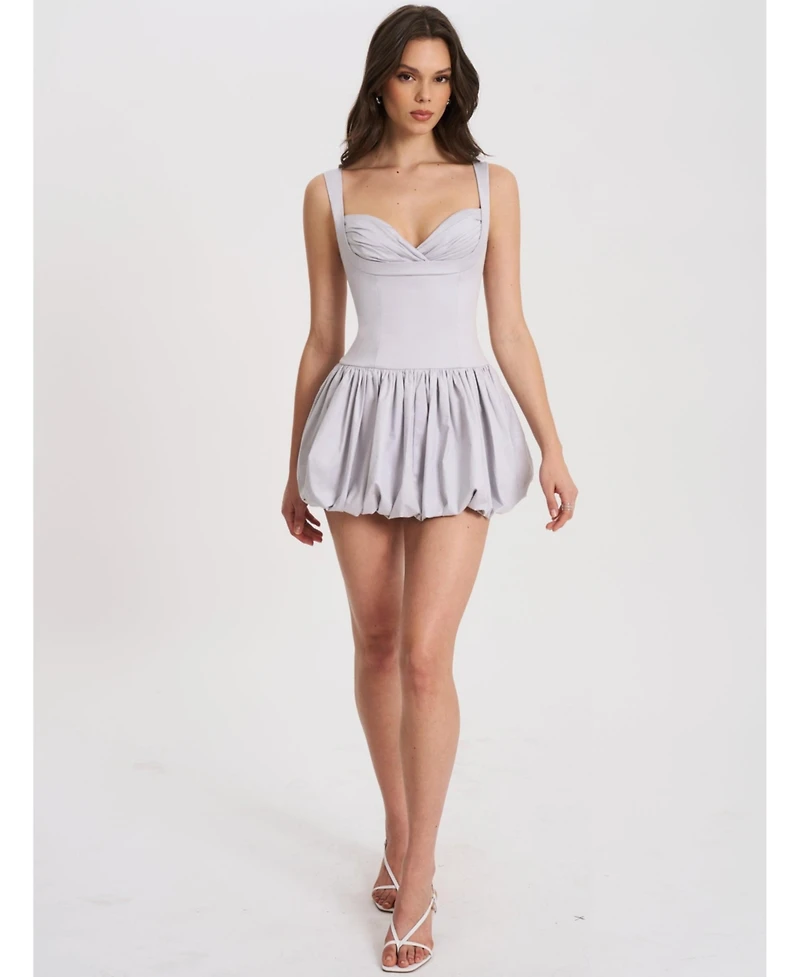 Miss Circle Women Zada Grey Pleated Breast Bubble Hem Mini Dress