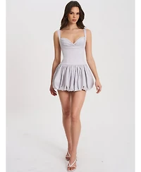 Miss Circle Women Zada Grey Pleated Breast Bubble Hem Mini Dress