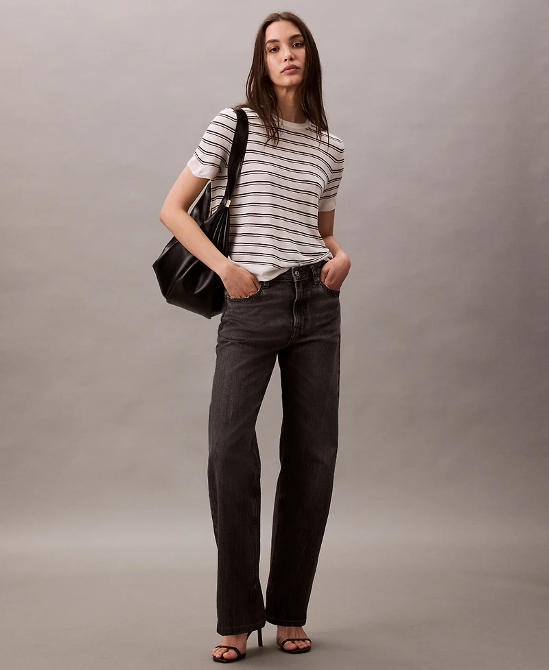 Calvin Klein Women's Short-Sleeve Striped Sweater