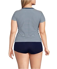 Lands' End Plus SunShade Upf 50 Cap Sleeve Fitted with Built Bra Rash Guard