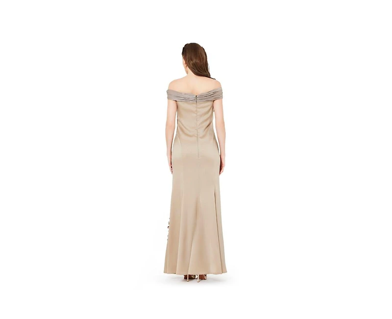 Amri Women's Off-The-Shoulder Cowl Neckline Dress With Floral Embellishment