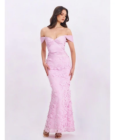 Miss Circle Women's Dahlia Pink Floral Lace Mermaid Gown