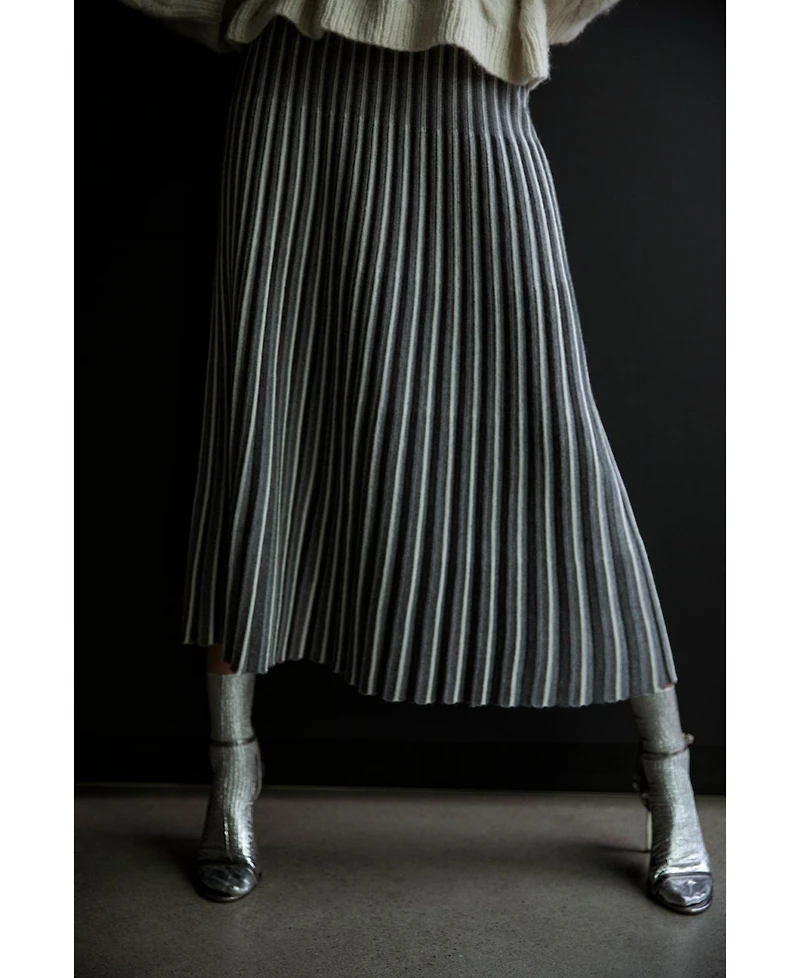Sskein Women's Adeline Stripe Pleated Knit A Line Skirt