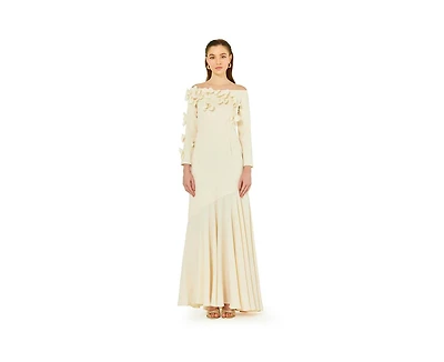 Amri Women's Off-The-Shoulder Floral Embellished Flary Gown