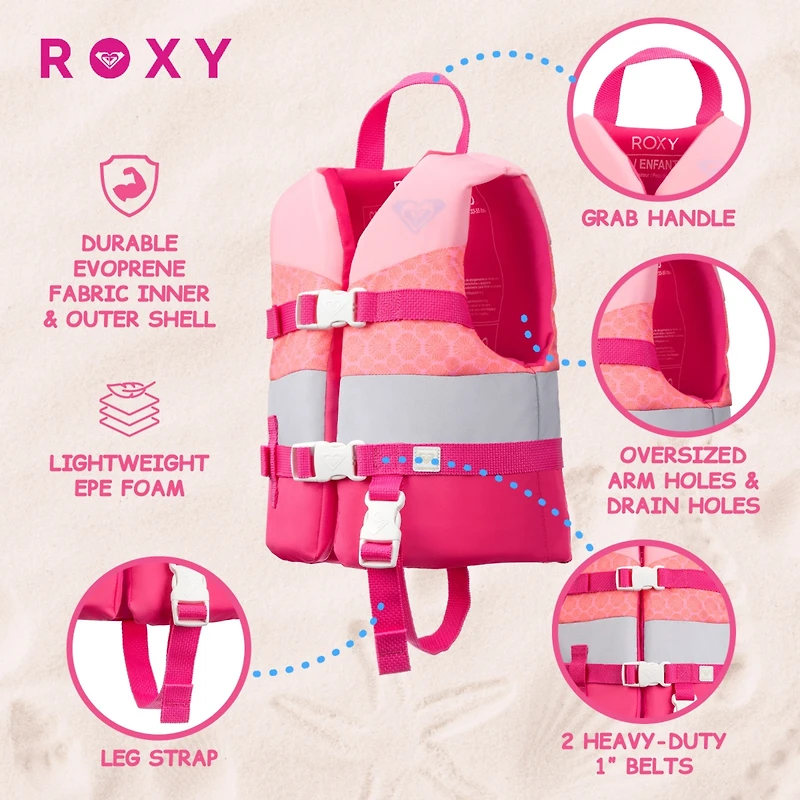 Roxy Life Vest Uscg Approved for kids, Lightweight Epe Foam with Quick-Release Buckles