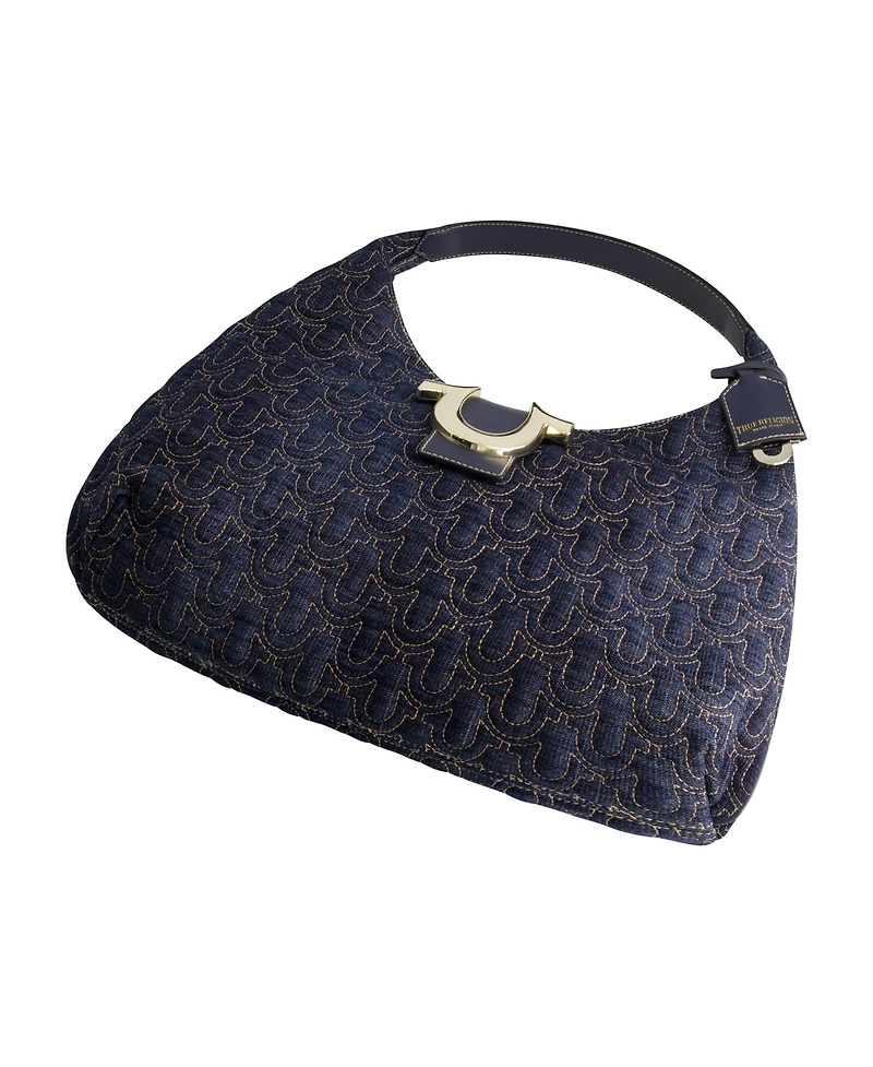 True Religion Quilted Horseshoe Large Denim Hobo