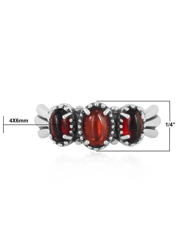 Sterling Silver Garnet 3-Stone Fan Ring, Size 7